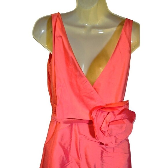 Lovely $295 J Crew Nanami Coral Pink Dupioni Silk Dress V Back + rosette Size 2 - Picture 4 of 6